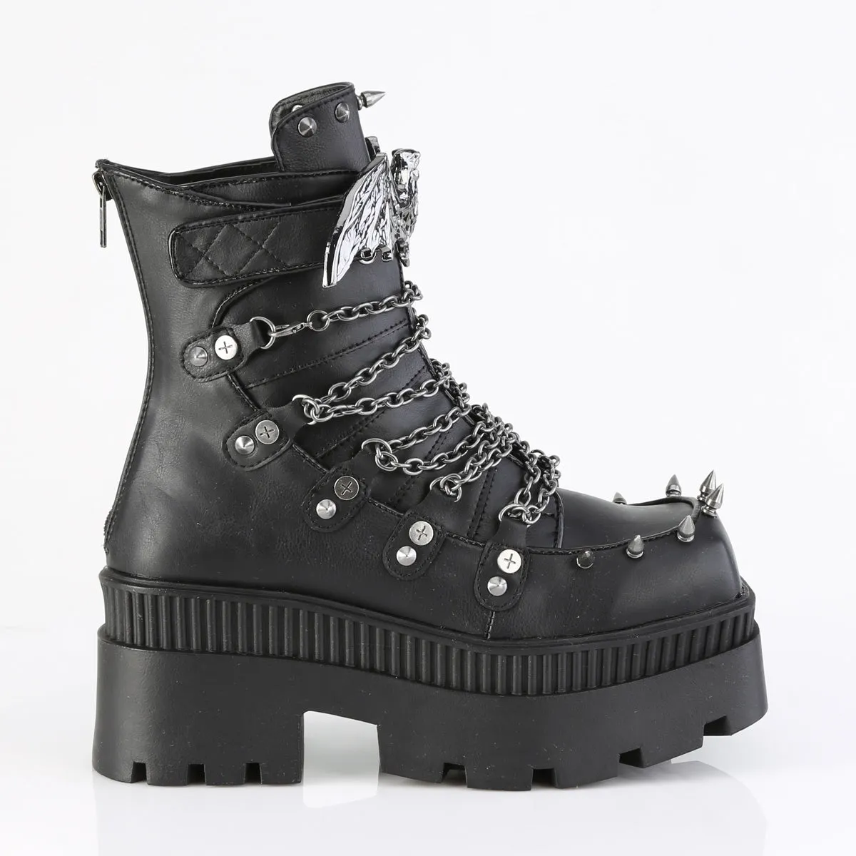 WRATH-55 DemoniaCult Black Vegan Leather Sexy Women's Ankle Boots (Alternative Footwear) Casual Adidas Shoes