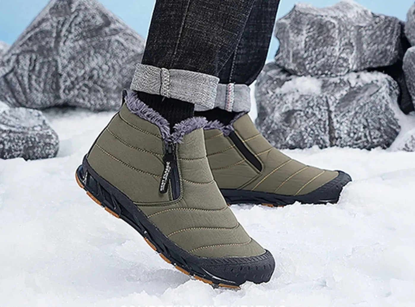 FitVille Men's Retro Round Toe Snow Boots Lace Up Dress Boots