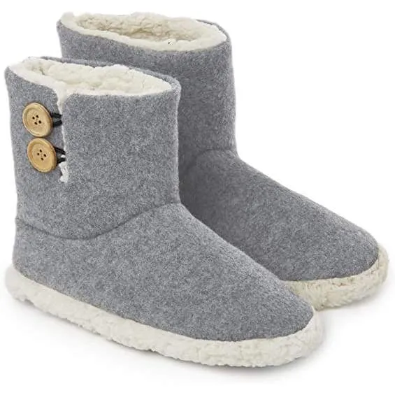 Combat Style Boots Dunlop Faux Sheepskin Warm Memory Foam Indoor Outdoor Bootie Slippers for Ladies