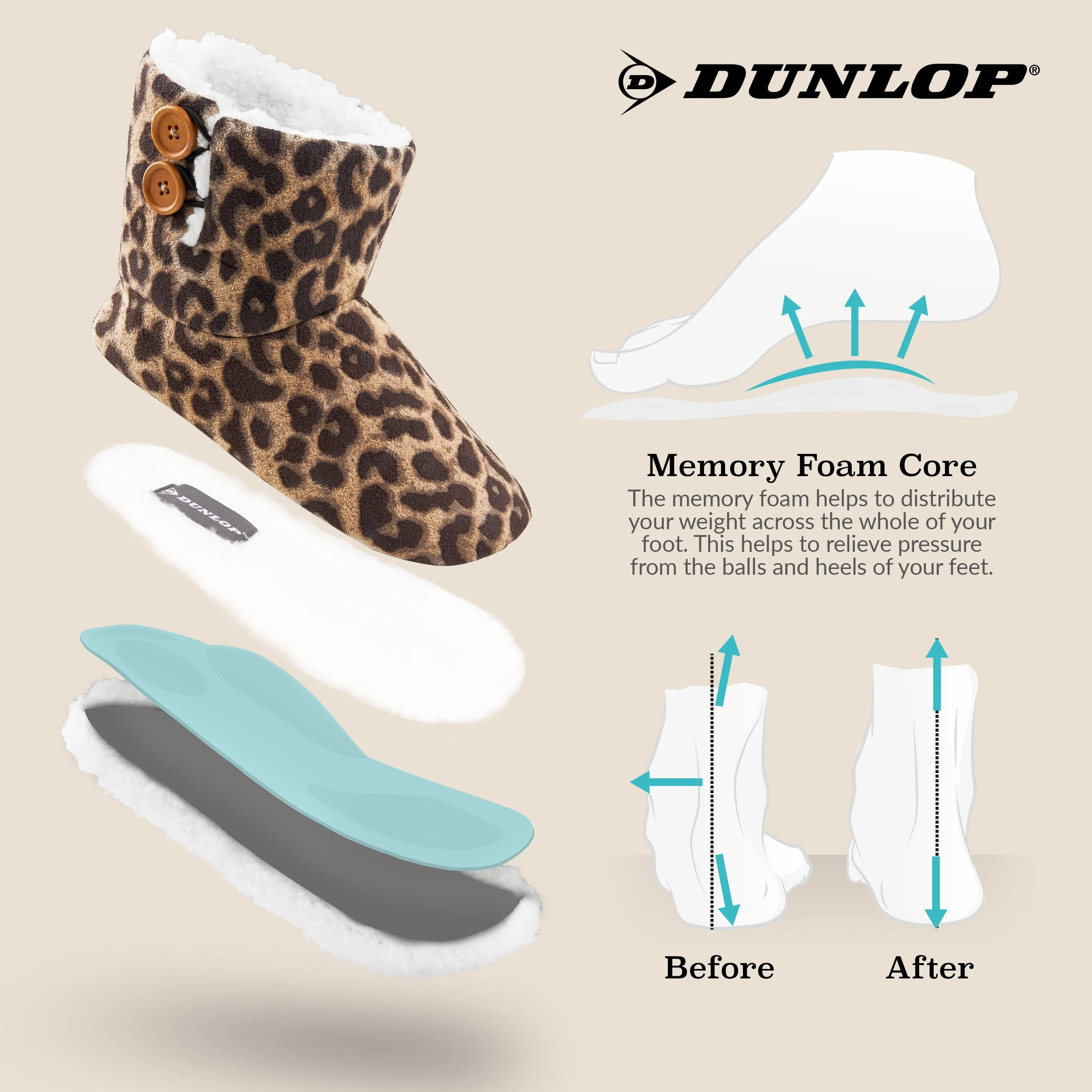 Dunlop Faux Sheepskin Warm Memory Foam Indoor Outdoor Bootie Slippers for Ladies Wedge High Knee Boots