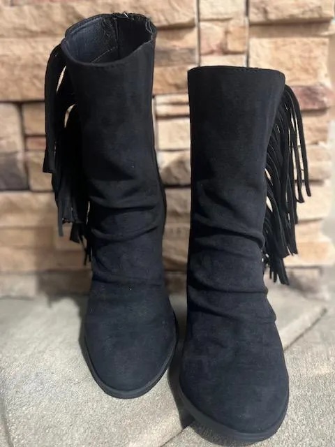 Foxie Black Fringe Boots Velvet Adidas Shoes