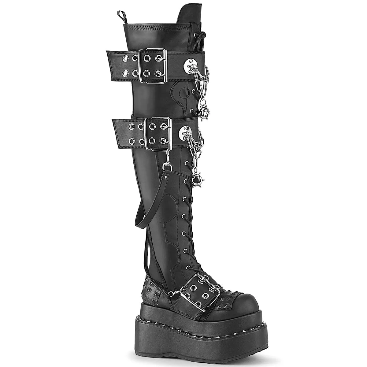 Farm Rio Adidas Shoes BEAR-316 DemoniaCult Black Vegan Leather Sexy Women's Over-the-Knee Boots (Alternative Footwear)