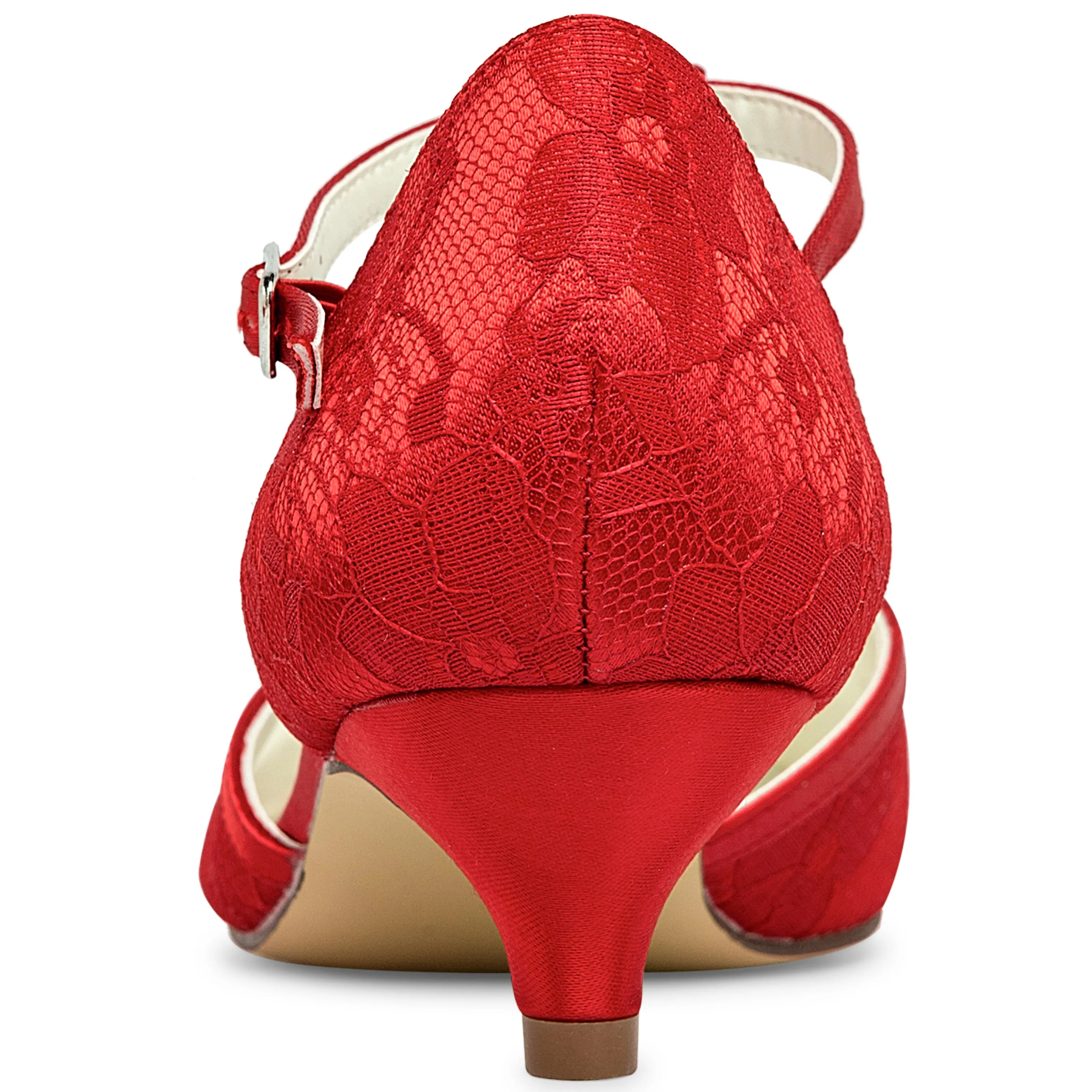 01129 Women's Bridal Shoes 1.6'' Closed Toe T-Strap Low Heel Lace Satin Pumps Imitation Wedding Shoes Dress And Casual Shoes