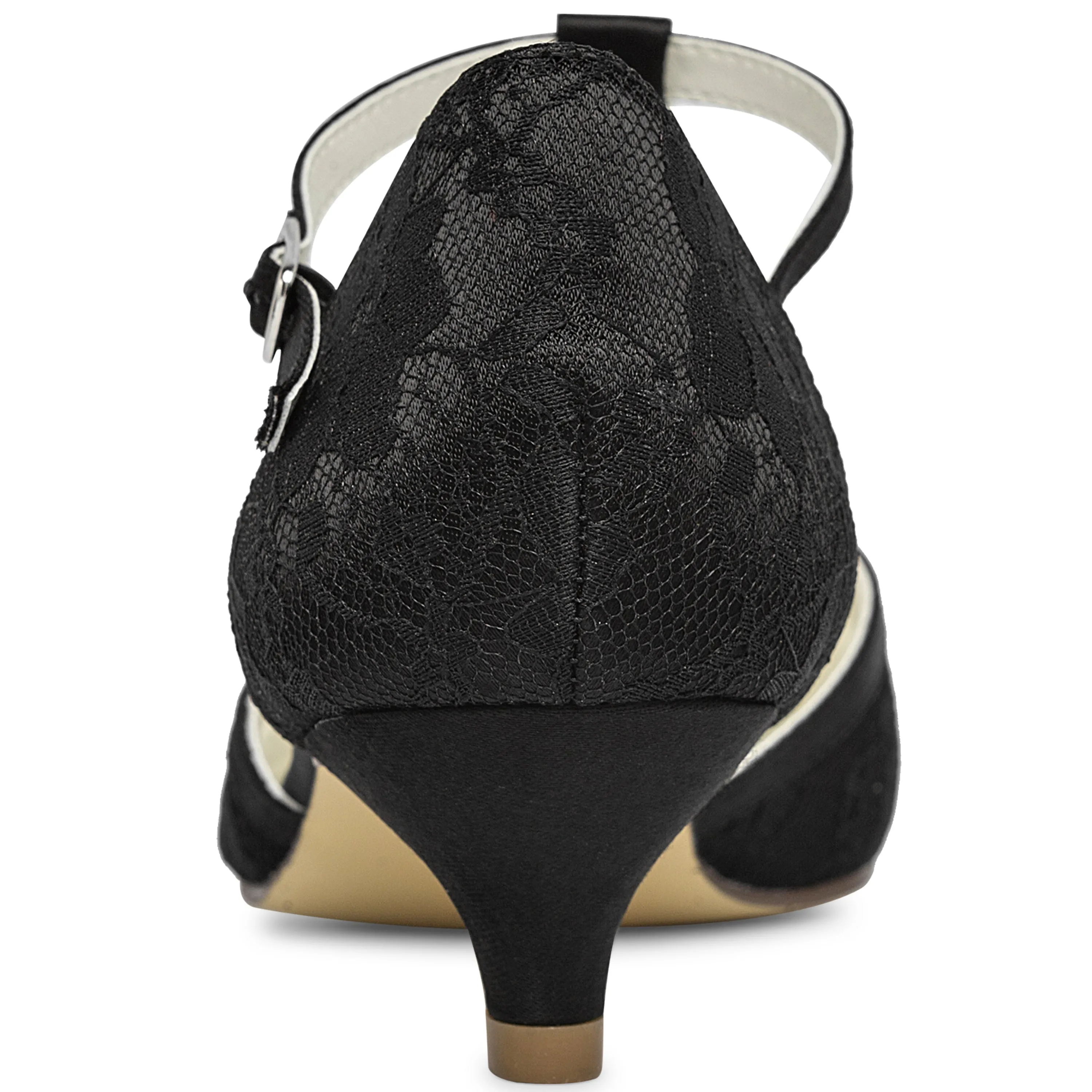 Vans Dress Shoes 01129 Women's Bridal Shoes 1.6'' Closed Toe T-Strap Low Heel Lace Satin Pumps Imitation Wedding Shoes