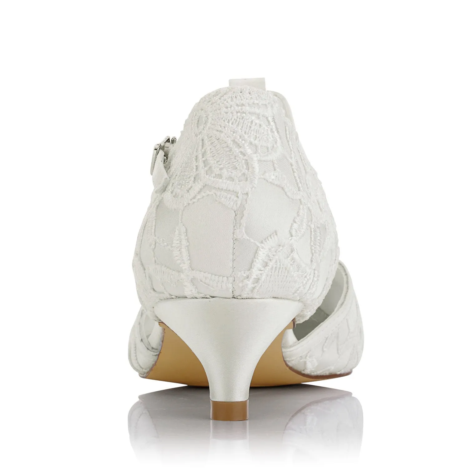 Shoes For Dress Shorts 01129 Women's Bridal Shoes 1.6'' Closed Toe T-Strap Low Heel Lace Satin Pumps Imitation Wedding Shoes