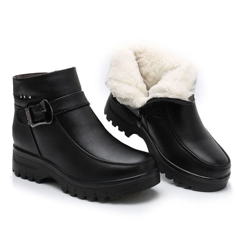 Sperry Snow Boots With Fur Genuine Leather Thick Plush Warm Waterproof Non-slip Snow Boots For Women