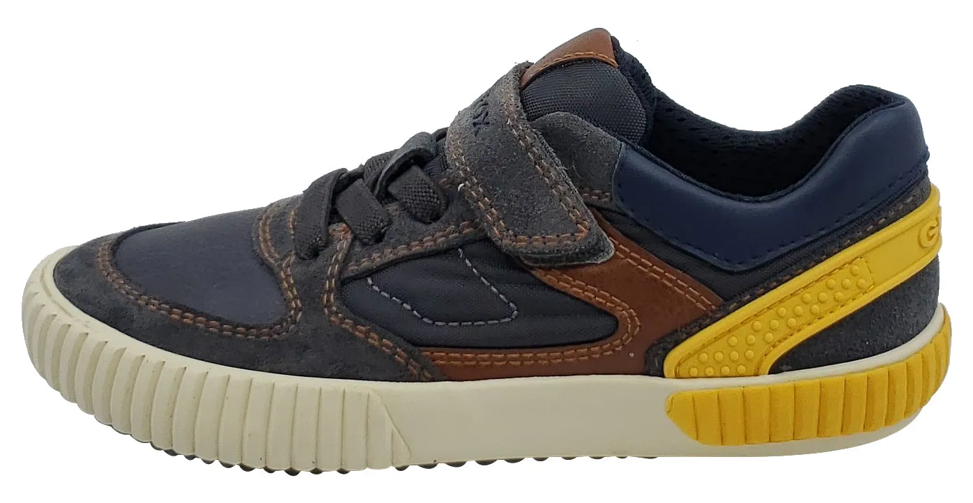 Geox Alonisso Suede Textile Navy Brown Hook and Loop Sneaker Junior for Boy's Best Asics Shoes Running
