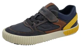 Geox Alonisso Suede Textile Navy Brown Hook and Loop Sneaker Junior for Boy's Asics Water Resistant Running Shoes