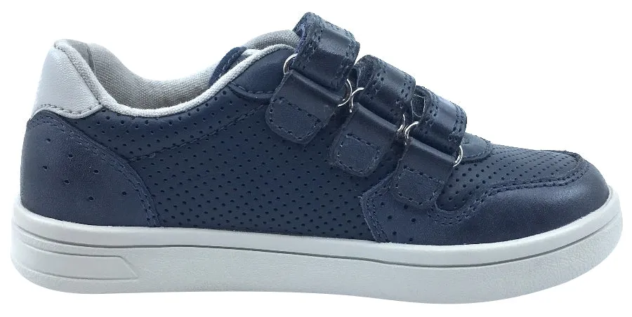 Geox Boy's DJ Rock 2 Navy Blue Triple Hook and Loop Sneaker Asics Support Shoes