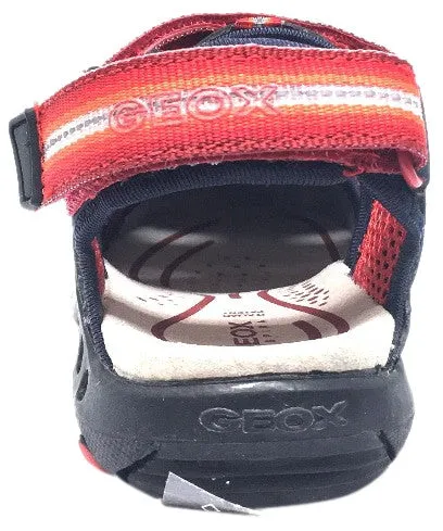 Geox Boy's Kyle Navy Blue & Red Single Hook and Loop Strap Bumper Toe Sandal Asics Best Gel Shoes