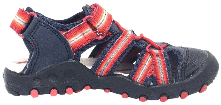 Asics Running Shoes Width Chart Geox Boy's Kyle Navy Blue & Red Single Hook and Loop Strap Bumper Toe Sandal