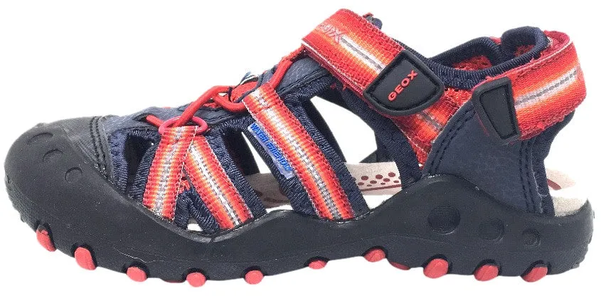 Asics Rubber Shoes Geox Boy's Kyle Navy Blue & Red Single Hook and Loop Strap Bumper Toe Sandal