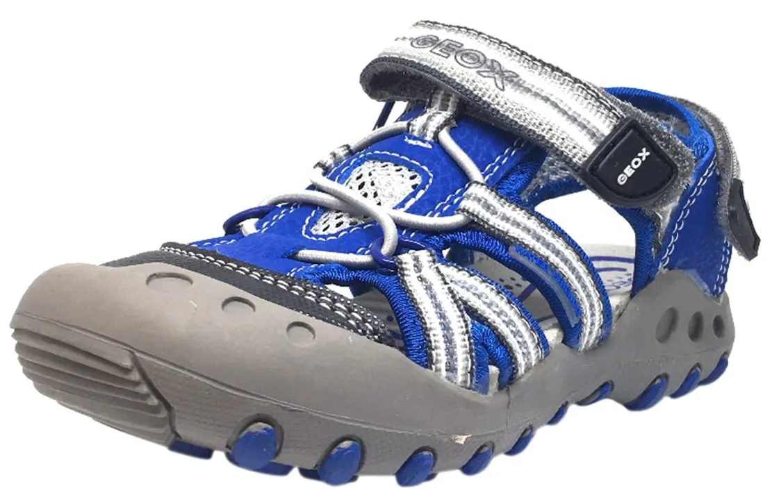 Asics Jolt Running Shoes Geox Boy's Kyle Royal Blue & Grey Single Hook and Loop Strap Bumper Toe Sandal