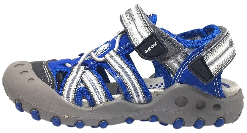 Geox Boy's Kyle Royal Blue & Grey Single Hook and Loop Strap Bumper Toe Sandal Asics Shoes China