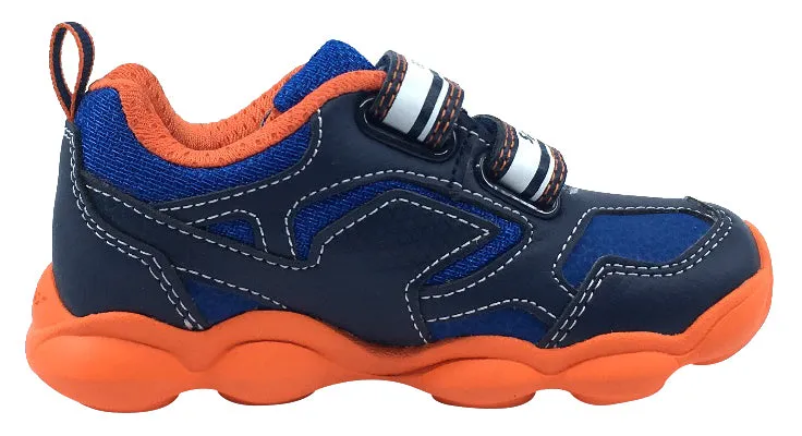 Asics Volleyball Court Shoes Geox Boy's Munfrey Leather Navy Orange Double Velcro Sneaker