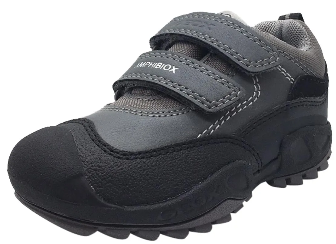 Geox Boy's Savage Grey Textile Double Hook and Loop Sporty Sole Low Top Breathable Sneaker Jordan Burroughs Asics Training Shoes