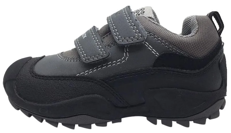 Geox Boy's Savage Grey Textile Double Hook and Loop Sporty Sole Low Top Breathable Sneaker Asics Flat Shoes