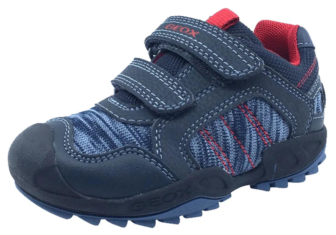 GEOX Boy's Savage Hook and Loop Closure Sneaker Tennis Shoes, Navy/Red Affordable Asics Running Shoes