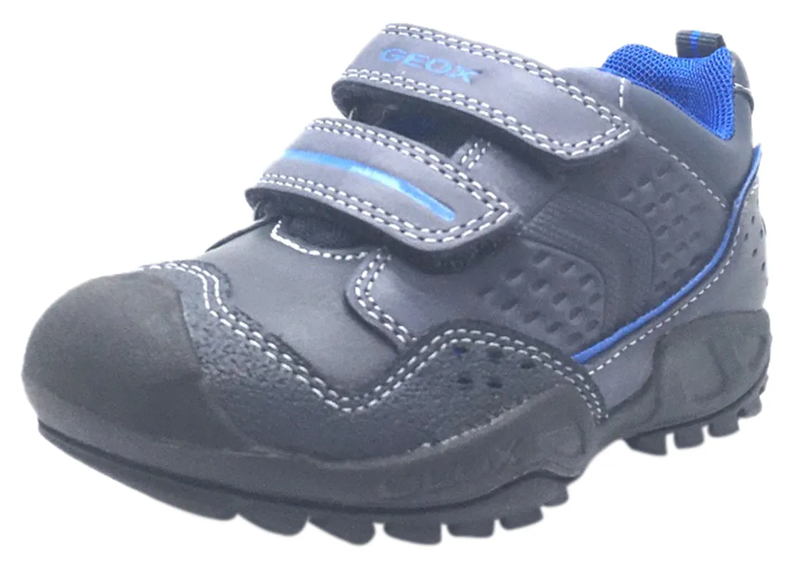 Asics Gel-lyte Shoes 1191a166 Geox Boy's Savage Navy Royal Blue Leather Double Hook and Loop Sporty Sole Low Top Sneaker