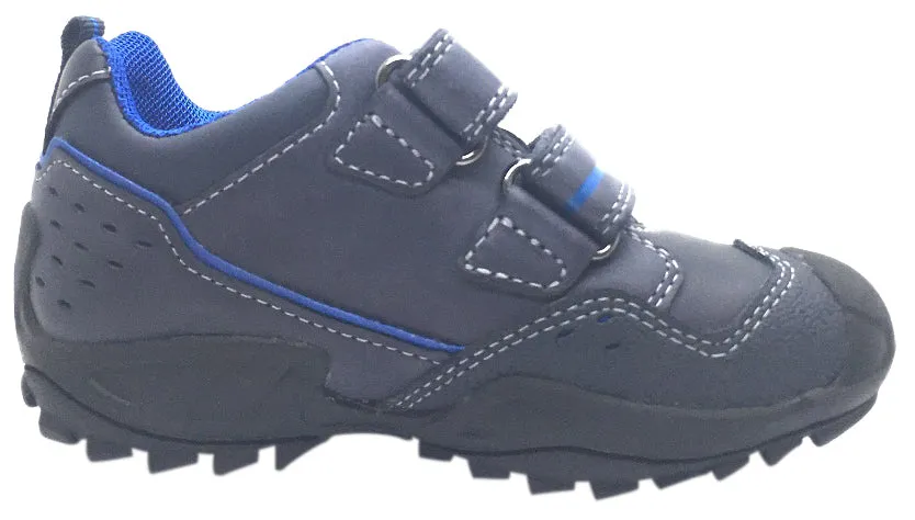 Geox Boy's Savage Navy Royal Blue Leather Double Hook and Loop Sporty Sole Low Top Sneaker List Of Asics Running Shoes