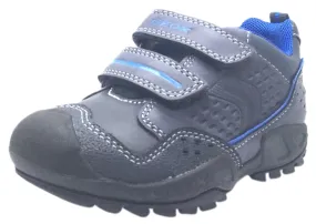 Asics Volleyball Shoes Europe Geox Boy's Savage Navy Royal Blue Leather Double Hook and Loop Sporty Sole Low Top Sneaker