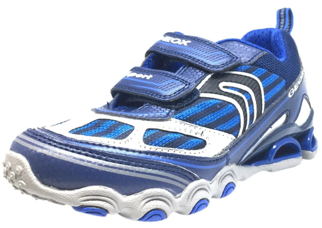 Asics Pronation Shoes Geox Boy's Tornado Navy & Royal Blue Double Hook and Loop Strap Sneaker