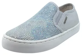 Asics Shoes Canada Geox Girl's Kilwi Grey and Silver Slip On Sneaker Shoe