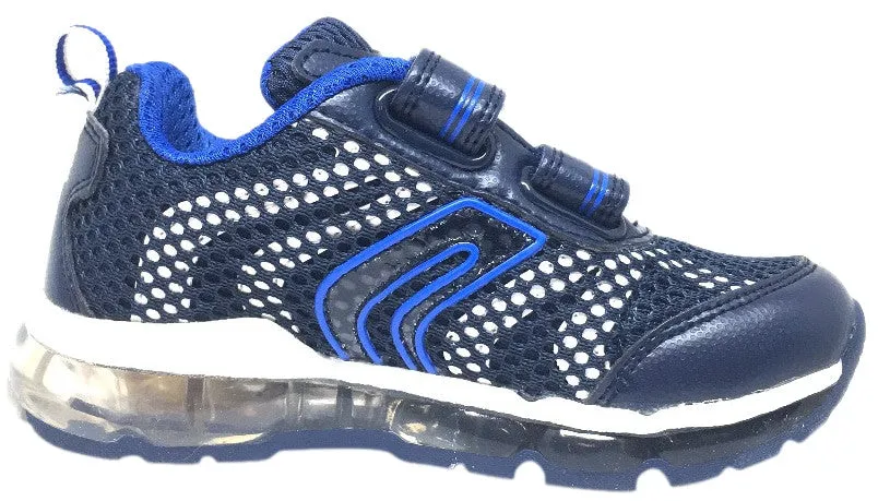 Geox Respira Boy's Android Navy & White Mesh Light Up Double Hook and Loop Sneaker Asics Outlet Running Shoes