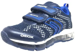 Asics Wrestling Shoes Wide Geox Respira Boy's Android Navy & White Mesh Light Up Double Hook and Loop Sneaker