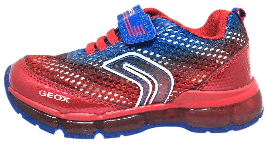 Asics Tennis Shoes Size Geox Respira Boy's Android Royal Blue & Red Mesh Light Up Double Hook and Loop Sneaker