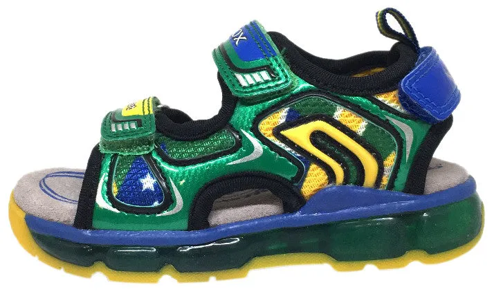 Geox Respira Boy's J Android B Green Triple Hook and Loop Strap Light Up Fisherman Sandal Asics Rugby Shoes