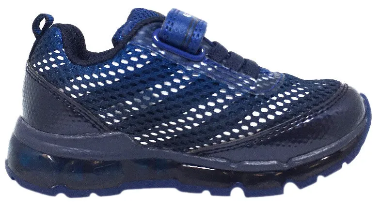 Asics Minimalist Running Shoes Geox Respira Boy's J Android Mesh Light Up Elastic Lace Hook and Loop Sneaker Shoe, Navy