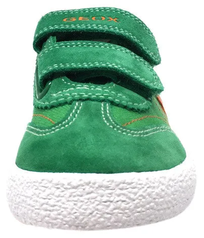 Geox Respira Boy's Suede and Canvas Double Hook and Loop Skater Sneaker Shoes, Green/Orange Asics Shoes Wide Fit
