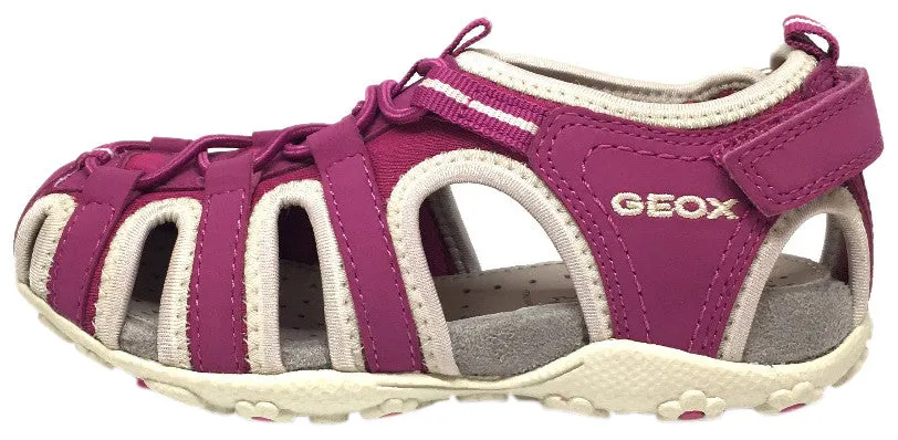 Asics Speed Star Shoes Geox Respira Girl's J S. Roxanne Fuchsia Intricate Elastic Upper Back Hook and Loop Strap Closed Toe Fisherman Sandal