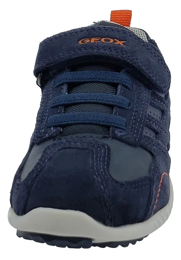 Geox Snake Suede Textile Navy Hook and Loop Sneaker Junior for Boy's Asics Auto Racing Shoes