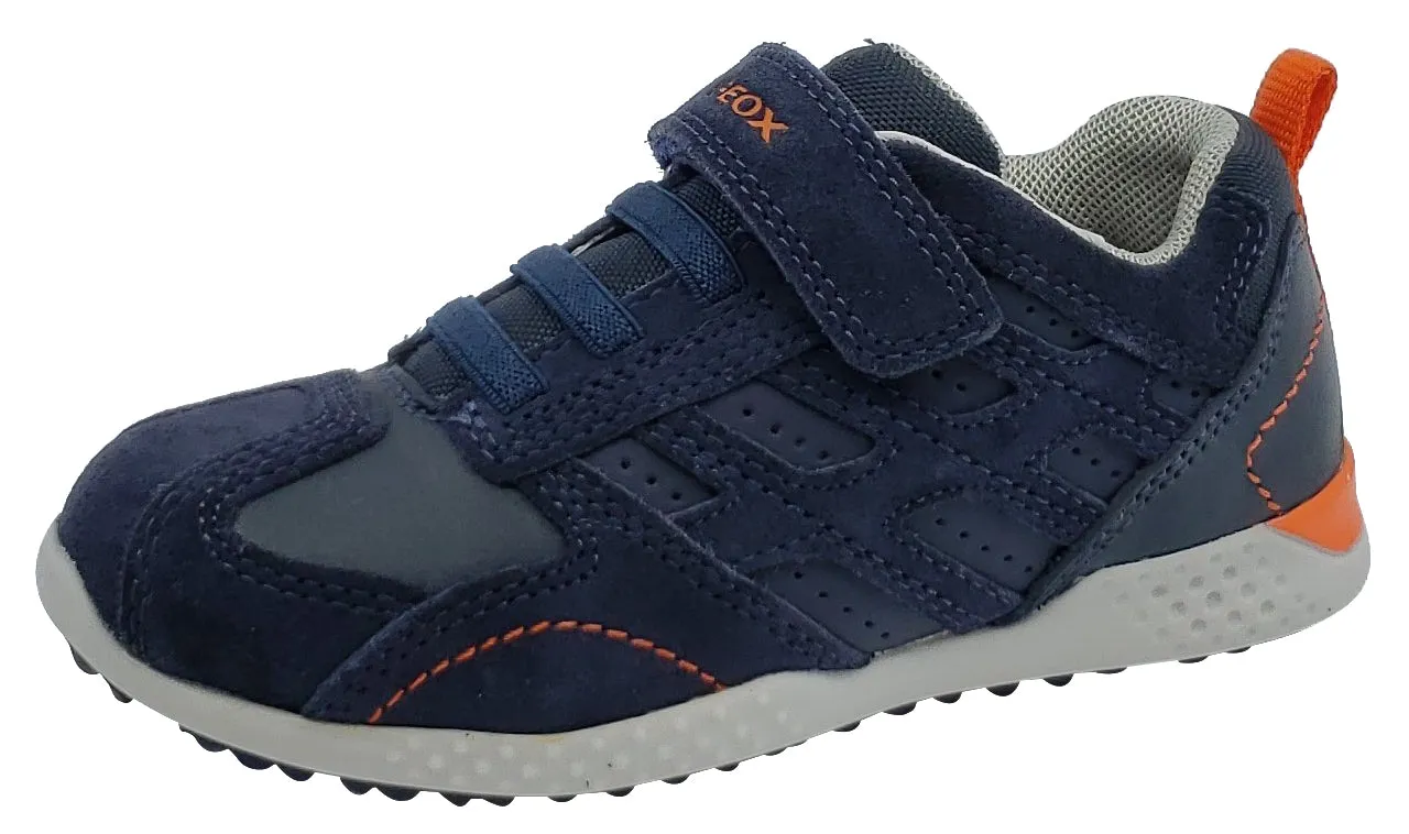 Asics Shoes Los Angeles Geox Snake Suede Textile Navy Hook and Loop Sneaker Junior for Boy's