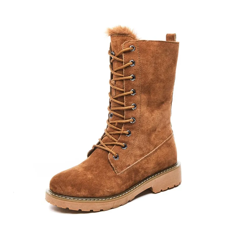 Original Genuine Leather Snow Boots Woman Winter Boots Winter Women's Shoes Pig Split Ladies Platform Booties G888 Lightweight Warm Snow Boots