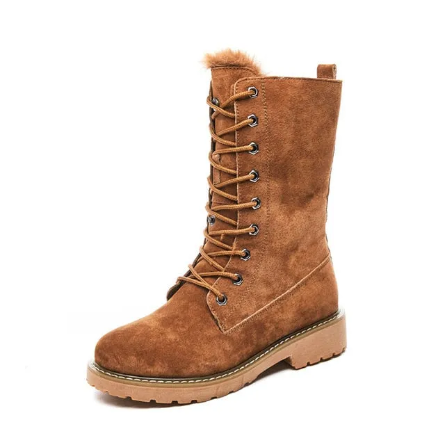 Snow Boots Laces Original Genuine Leather Snow Boots Woman Winter Boots Winter Women's Shoes Pig Split Ladies Platform Booties G888