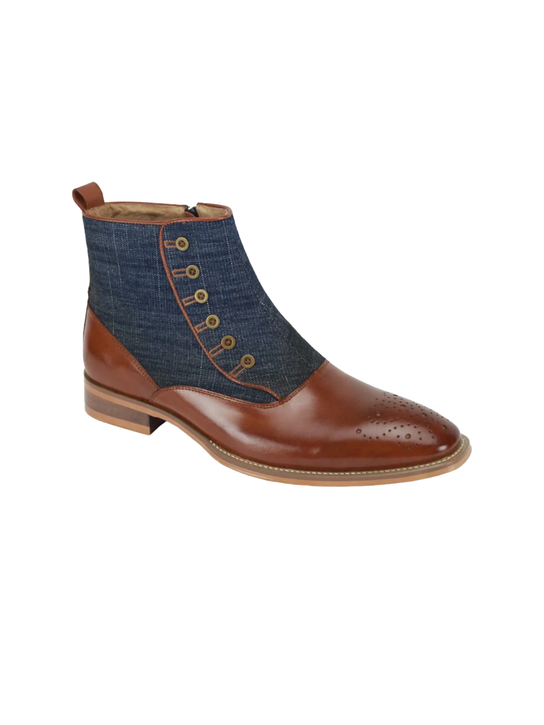 Leather Work Boots With Side Zipper Giovanni men's boot cognac and jeans material slip on dress casual design boot