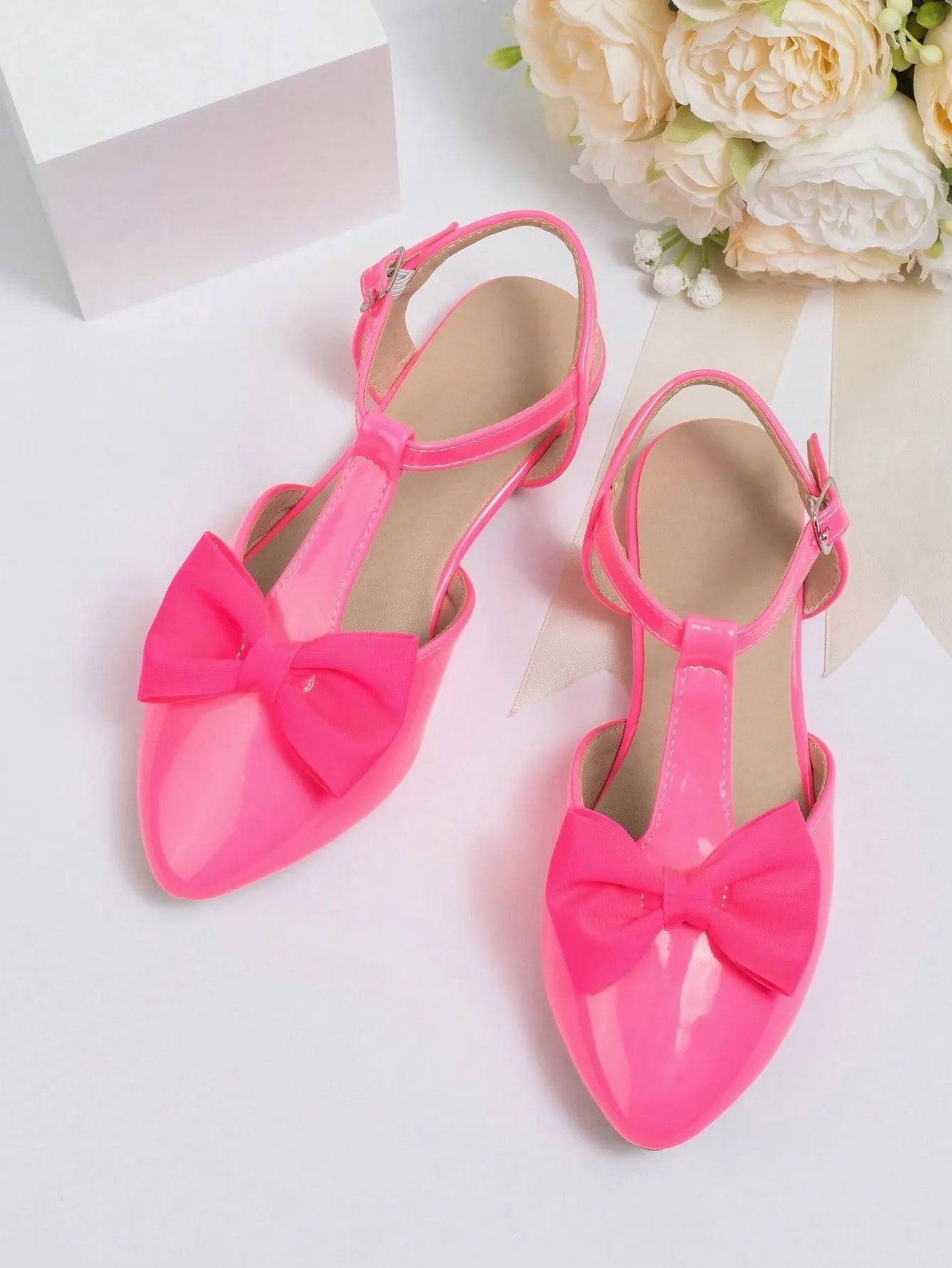 Girls Bow Decor Point Toe Ankle Strap Flats For Party Asics Gel Fit Sana Cross Training Shoe