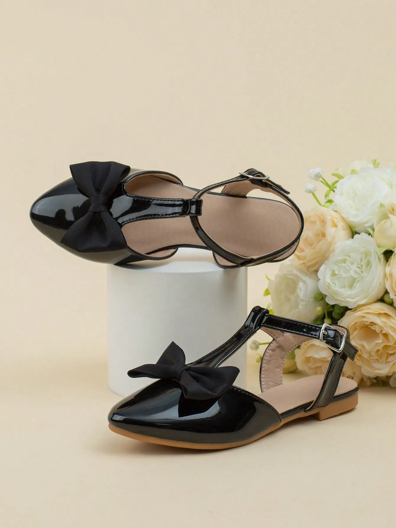 Girls Bow Decor Point Toe Ankle Strap Flats For Party Asics Vs Nike Shoes