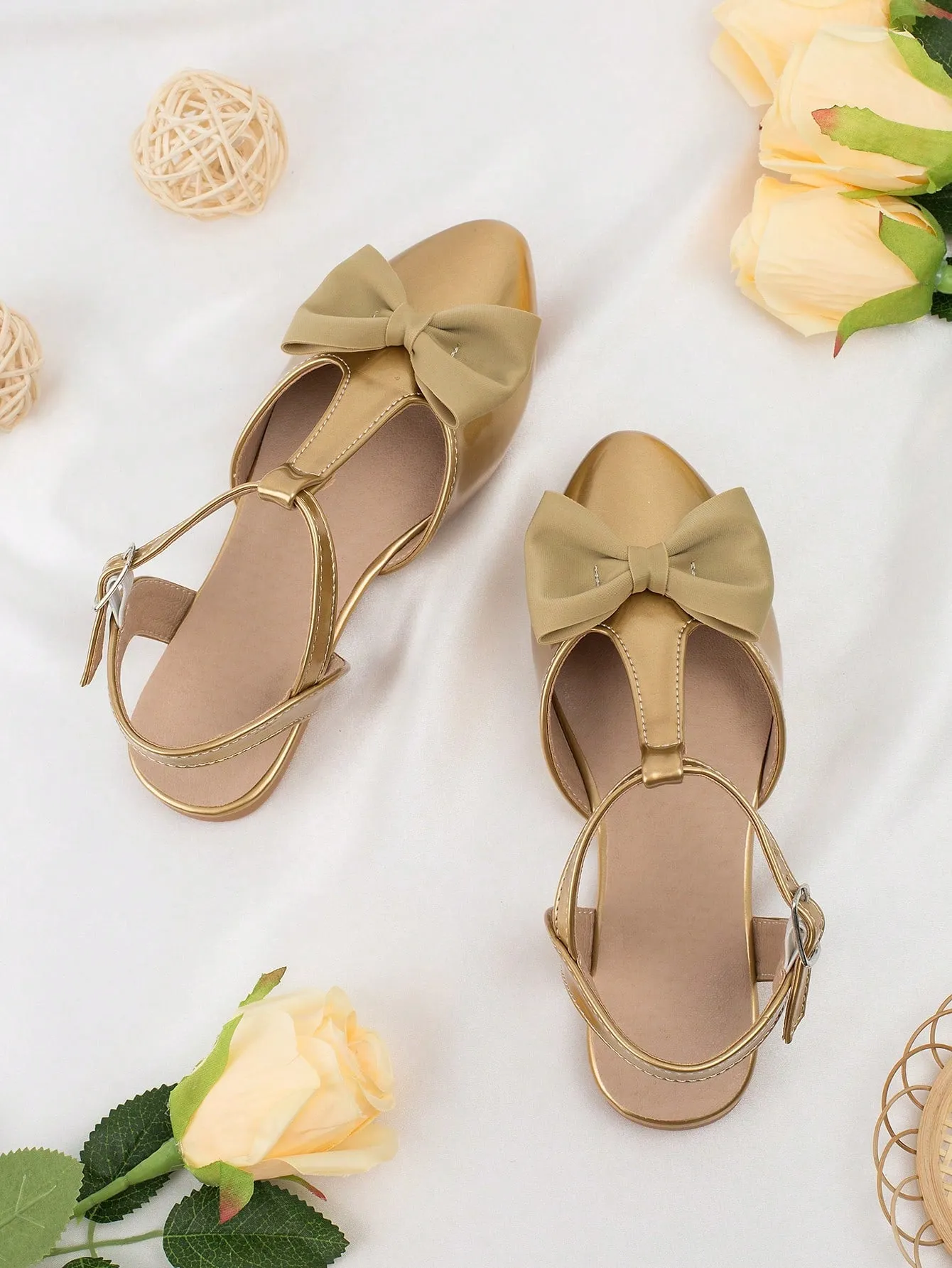 Girls Bow Decor Point Toe Ankle Strap Flats For Party Asics Gel Quantum 180 Running Shoe