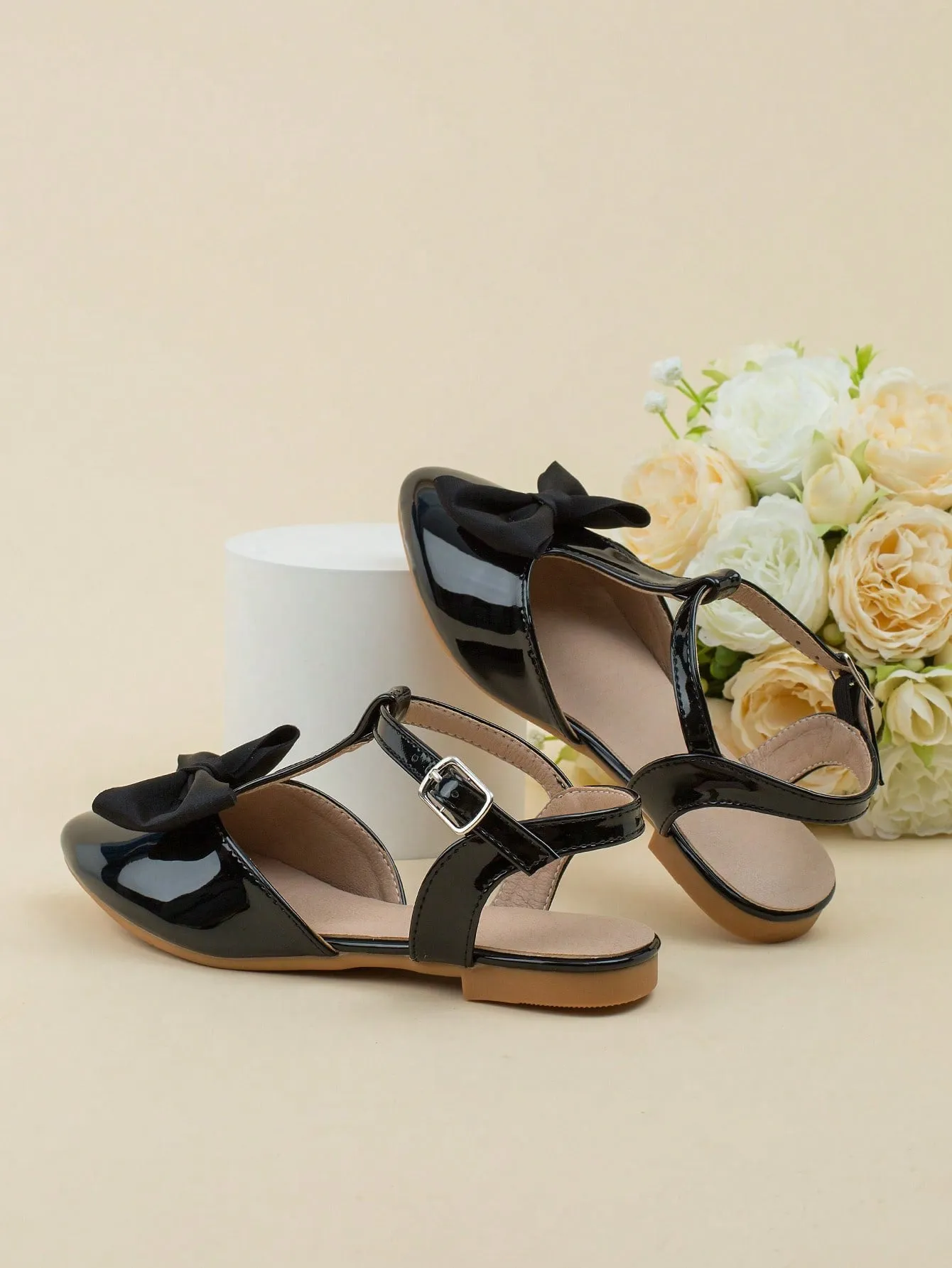 Girls Bow Decor Point Toe Ankle Strap Flats For Party Asics Solution Speed Flytefoam 3 Tennis Shoe