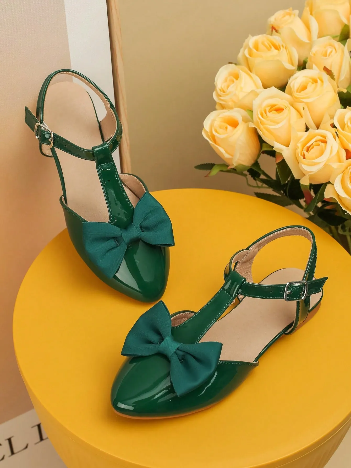 Girls Bow Decor Point Toe Ankle Strap Flats For Party Asics Shoes Kayano 23