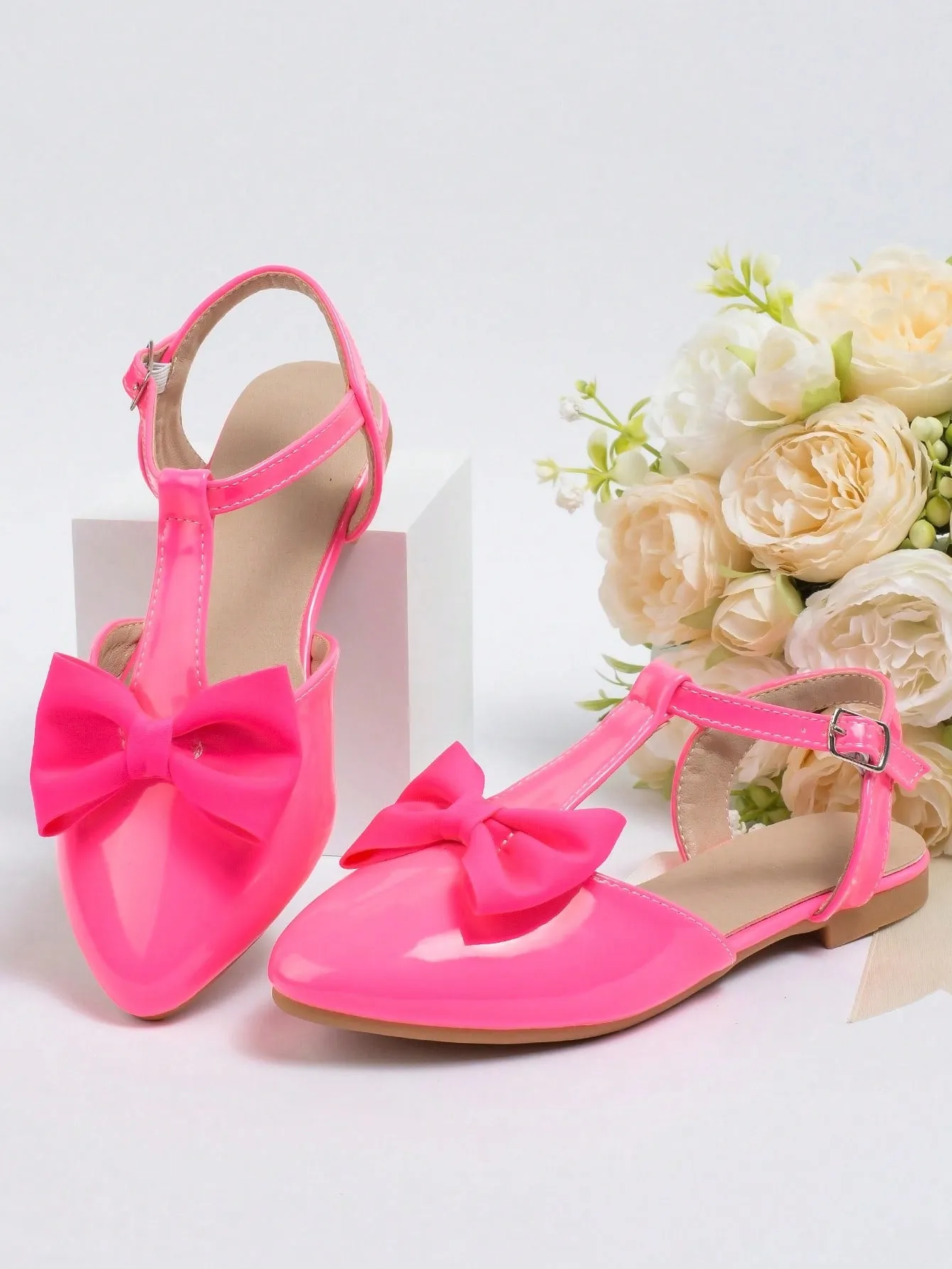 Girls Bow Decor Point Toe Ankle Strap Flats For Party Asics Gel-sonoma 3 Trail Running Shoes