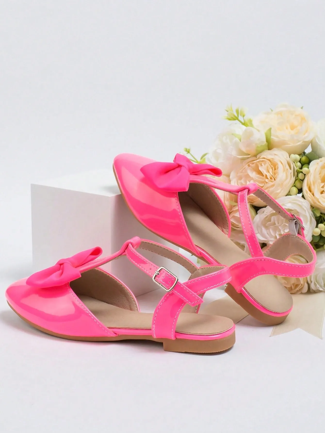 Girls Bow Decor Point Toe Ankle Strap Flats For Party Asics Kiko Kostadinov Shoes