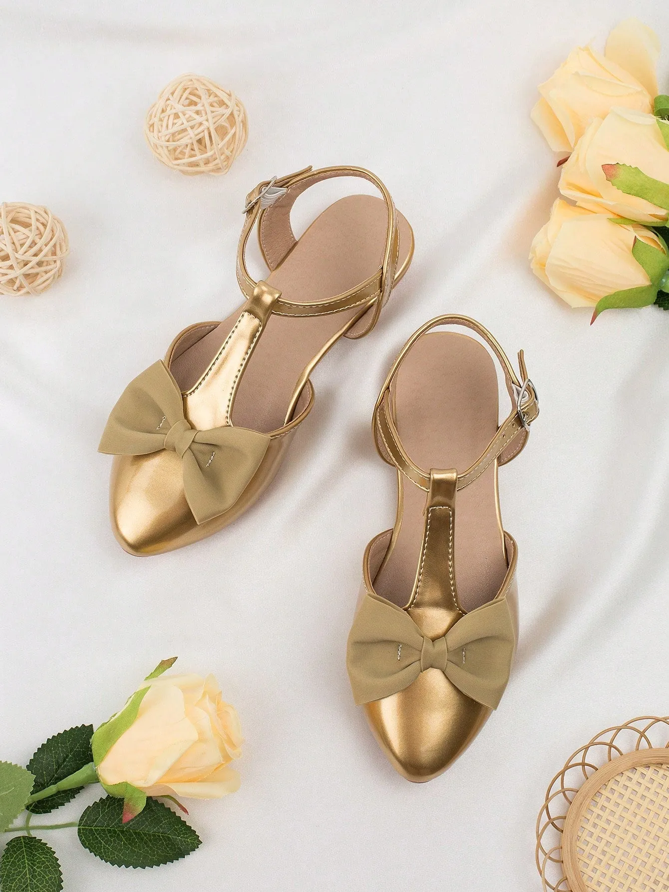 Girls Bow Decor Point Toe Ankle Strap Flats For Party Asics Gel-kumo Lyte 2 Running Shoes