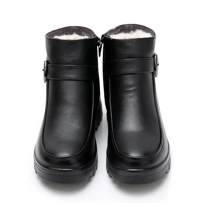 Snow Boots Insulated Waterproof GKTINOO Fashion Winter Women Genuine Leather Ankle Boots Female Thick Plush Warm Snow Boots Mother Waterproof Non-slip Booties