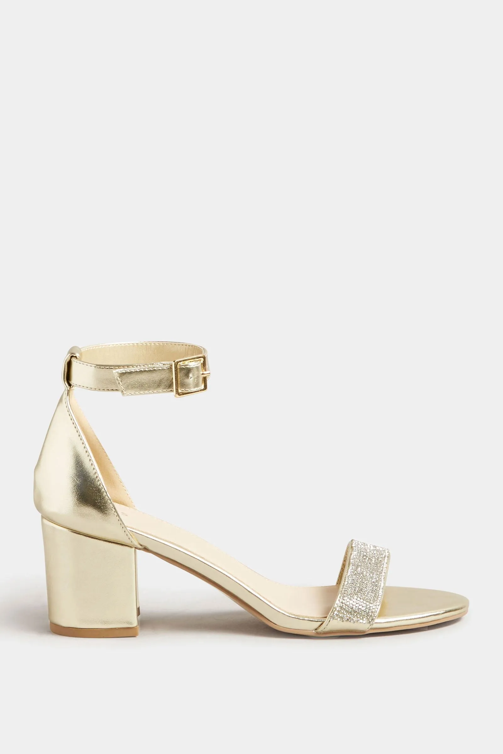 Gold Diamante Block Heel Shoes In Standard Fit White & Golden 164 Dress Shoe Boots