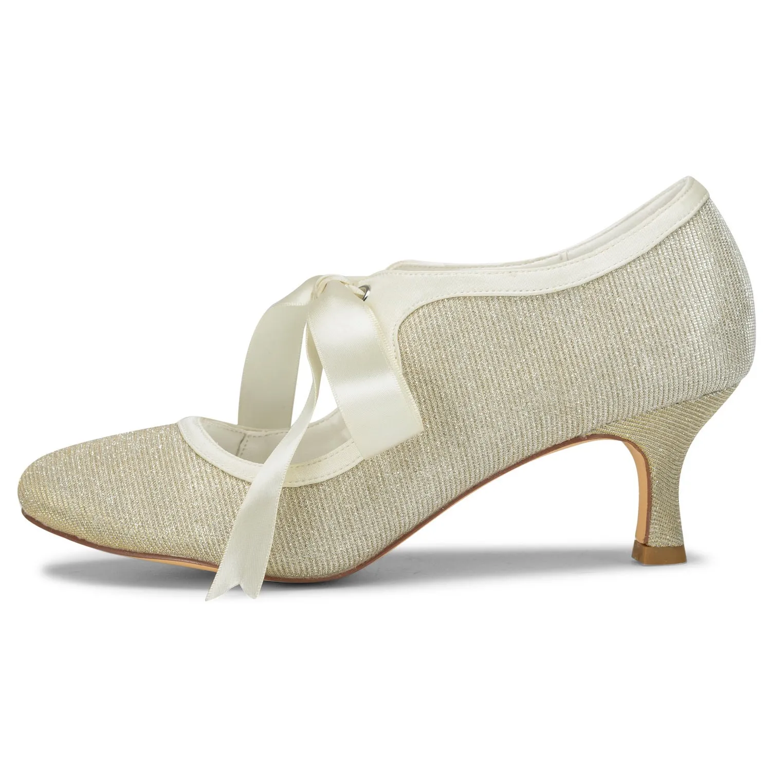Women's Bridal Shoes 2.4'' Closed Toe Stiletto Heel Lace Satin Pumps Ribbon Tie Wedding Shoes Shoes Dress Casual